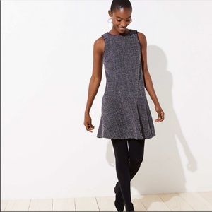 LOFT Tweed Flippy Dress / Size L / Black, Blue, Purple tweed